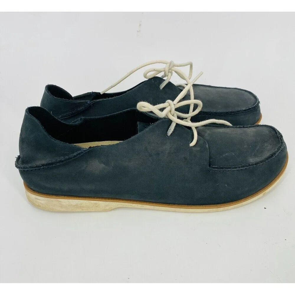 Olukai Navy Gray Leather Boat Shoes Men’s 9 Slip On Casual Deck Loafers
